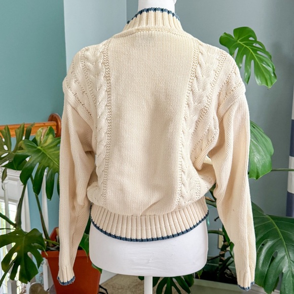 Cream and Blue Patterned Women's Sweater - Picture 4 of 8